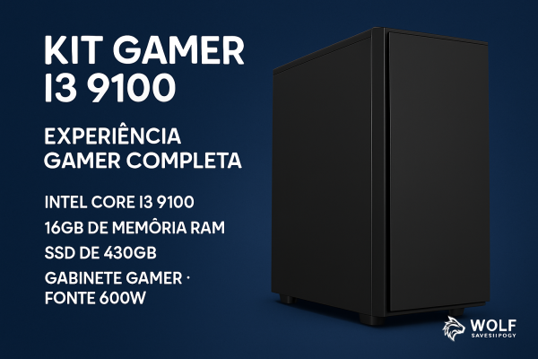 Computador / PC KIT I3 9100/H310/SSD480/16GB/GABGAMER C/FAN/FONTE600W/CABO